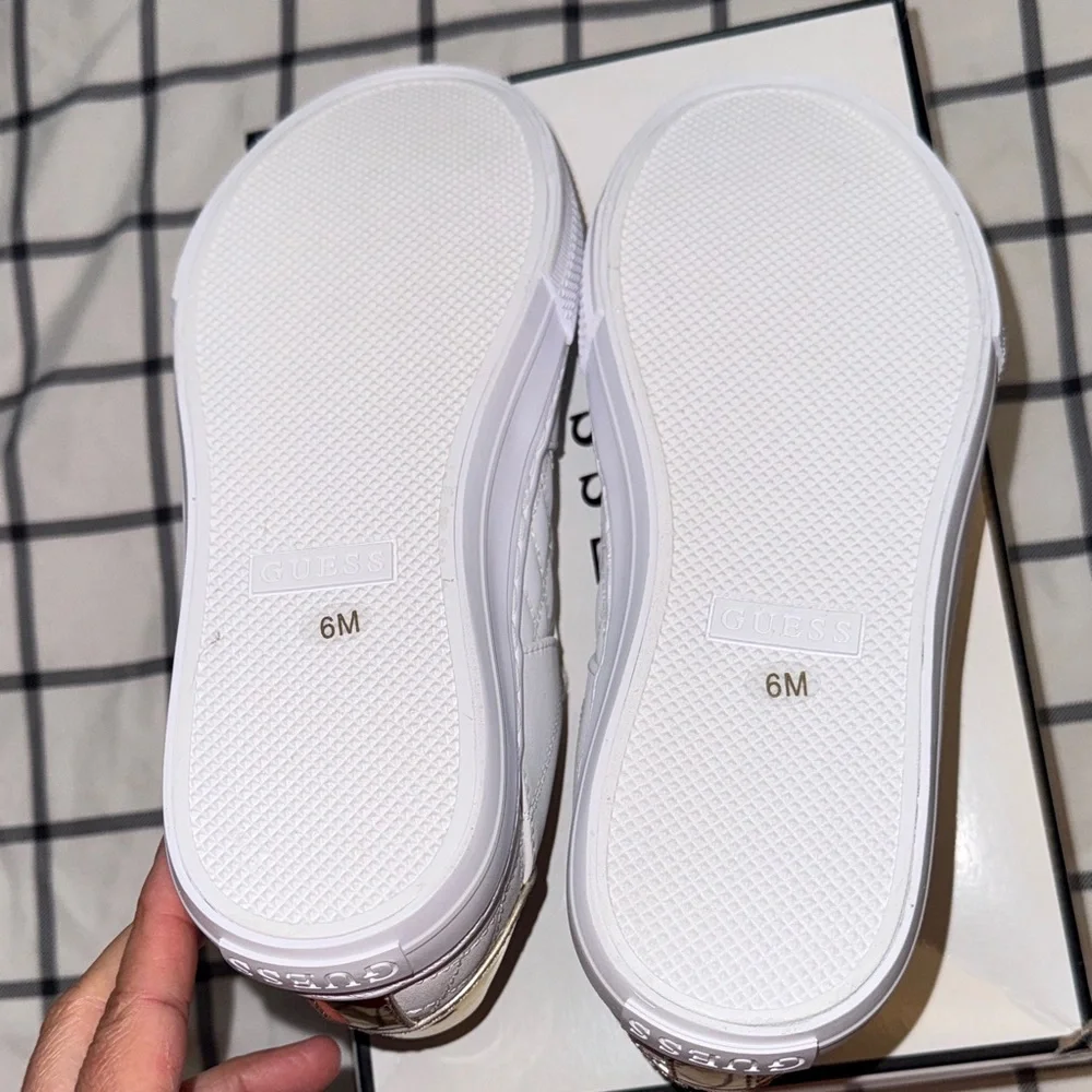 Guess Women's White and Gold Quilted Sneakers